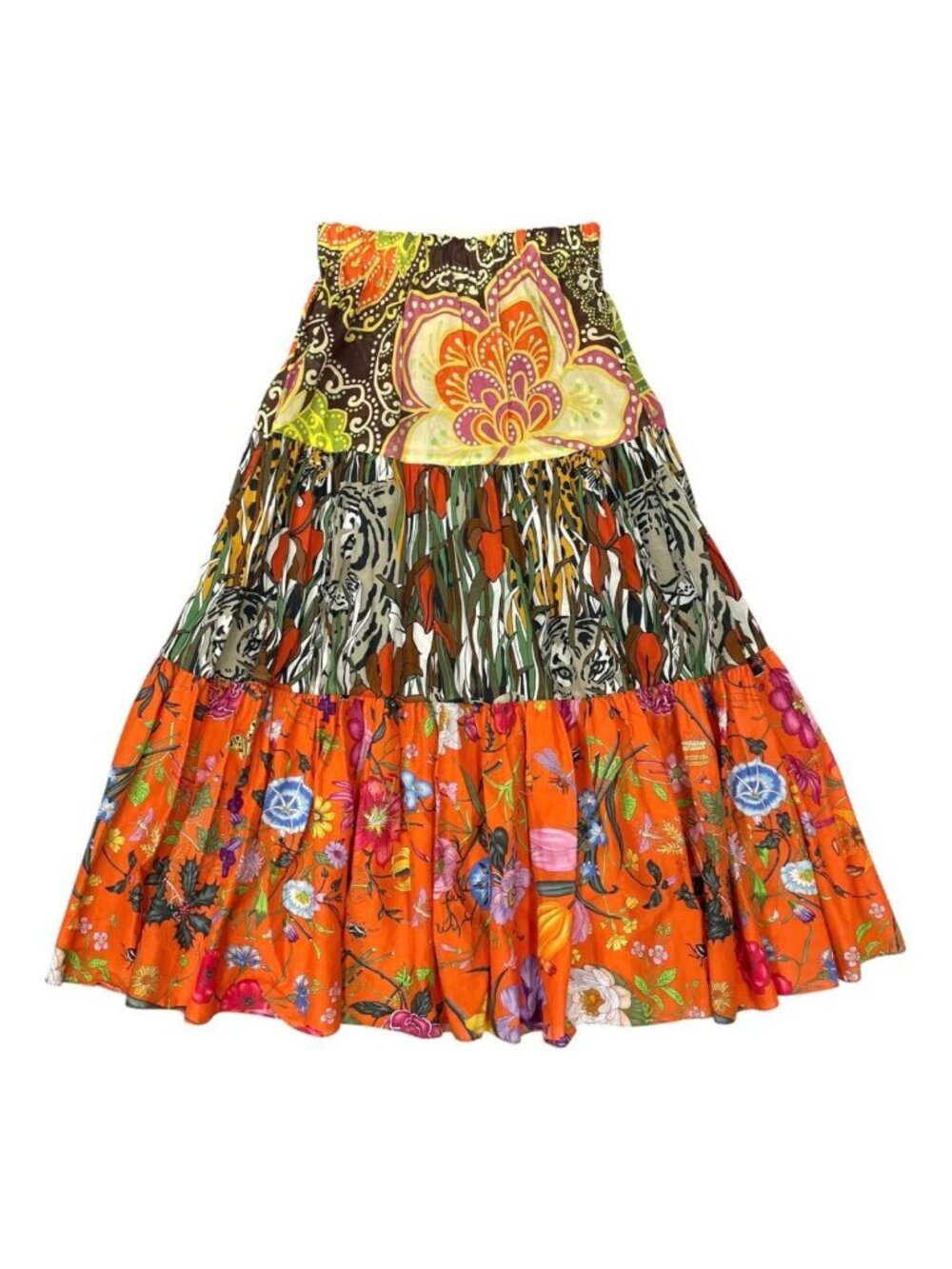 Gucci Long Skirt Floral Tiger Print Cotton Multicolor Orange